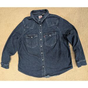 Levi's Pearl Snap Shirt Women Size 14-16 1X Blue Denim Long Sleeve